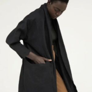 Elizabeth Suzann Black Linen Long Clyde Trench Coat Never Worn